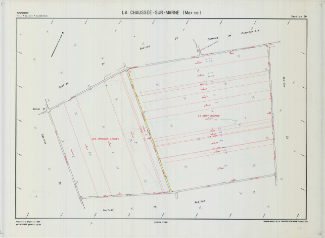 Chaussée-sur-Marne (La) (51141). Section ZW échelle 1/2000, plan remembré pour 1987, plan régulier (calque)
