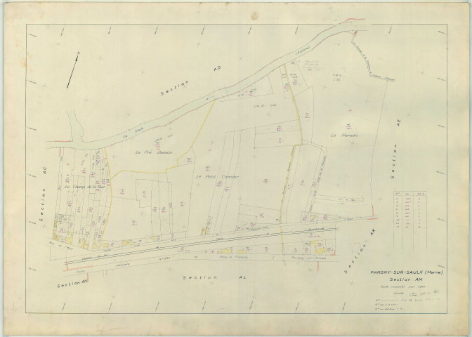 Pargny-sur-Saulx (51423). Section AM échelle 1/1000, plan renouvelé pour 1962, plan régulier (papier armé)