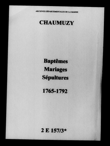 Chaumuzy. Baptêmes, mariages, sépultures 1765-1792