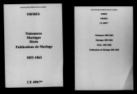 Ormes. Naissances, mariages, décès, publications de mariage 1853-1862