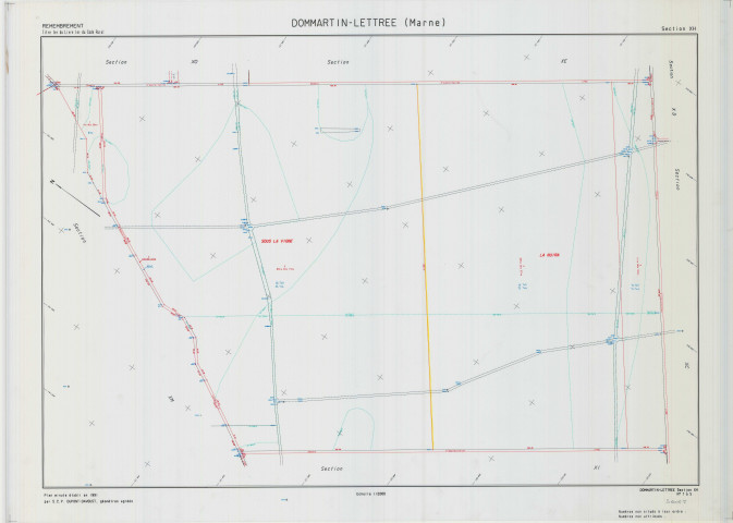 Dommartin-Lettrée (51212). Section XH échelle 1/2000, plan remembré pour 1991, plan régulier (calque)