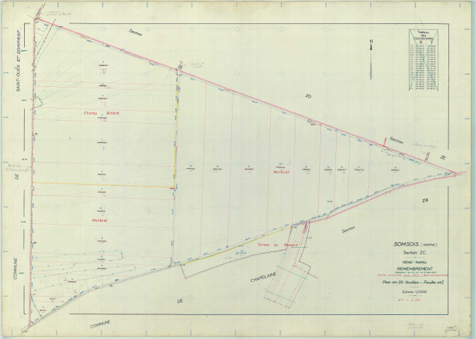 Somsois (51551). Section ZC échelle 1/2000, plan remembré pour 1969, plan régulier (papier armé)