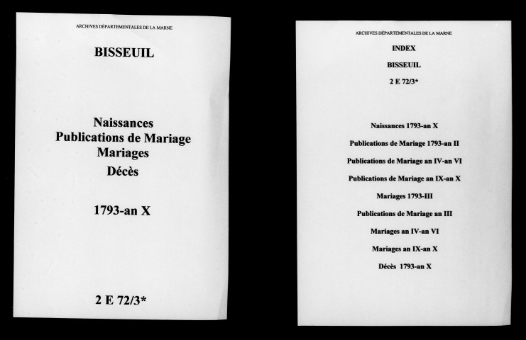 Bisseuil. Naissances, publications de mariage, mariages, décès 1793-an X