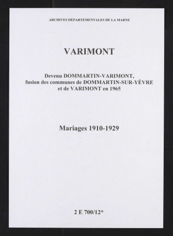 Varimont. Mariages 1910-1929