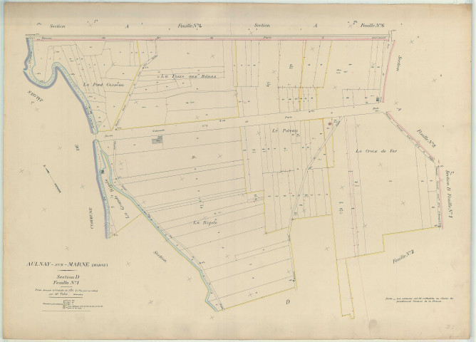 Aulnay-sur-Marne (51023). Section D1 1 échelle 1/1000, plan dressé pour 1912, plan non régulier (papier)