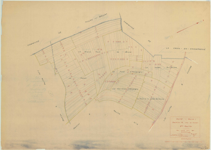 Auve (51027). Section A3 échelle 1/2500, plan révisé pour 1934, plan non régulier (papier)
