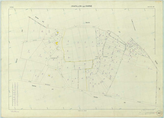 Châtillon-sur-Marne (51136). Section AV échelle 1/1000, plan renouvelé pour 1969, plan régulier (papier armé).
