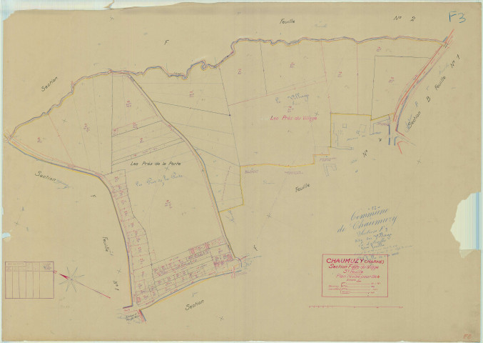 Chaumuzy (51140). Section F3 échelle 1/1000, plan mis à jour pour 1944, plan non régulier (papier).