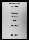 Outines. Naissances, mariages, décès 1833-1852