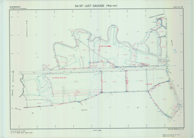 Saint-Just-Sauvage (51492). Section ZR échelle 1/2000, plan remembré pour 01/01/1998, plan régulier de qualité P5 (calque)