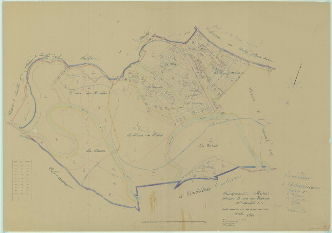 Sapignicourt (51522). Section B1 échelle 1/2500, plan mis à jour pour 1956, plan non régulier (papier)