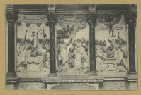 REIMS. 62. Église Saint-Remi - Bas-reliefs du XVIIe siècle - Baptêmes de Constantin, du Christ et de Clovis / L. de B.