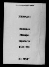 Herpont. Baptêmes, mariages, sépultures 1735-1792