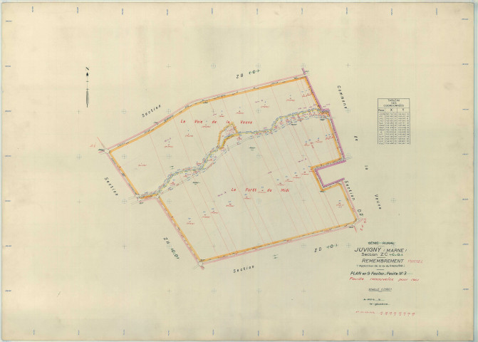 Juvigny (51312). Section ZC échelle 1/2000, plan remembré pour 1949 (renouvelé pour 1961), plan régulier (papier armé)