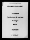 Villers-Marmery. Naissances, publications de mariage, mariages, décès 1833-1842