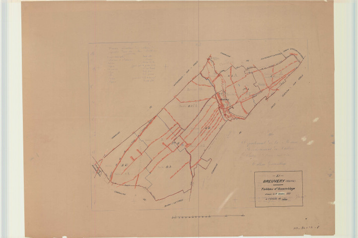 Breuvery-sur-Coole (51087). Tableau d'assemblage échelle 1/10000, plan mis à jour pour 1931, plan non régulier (papier)