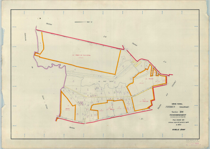 Fismes (51250). Section ZM échelle 1/2000, plan renouvelé pour 1966, plan régulier (papier armé).