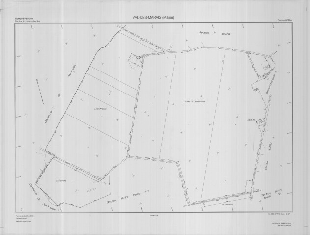 Val-des-Marais (51158). Coligny (51158). Section ZA échelle 1/2000, plan remembré pour 2008, plan régulier (calque)