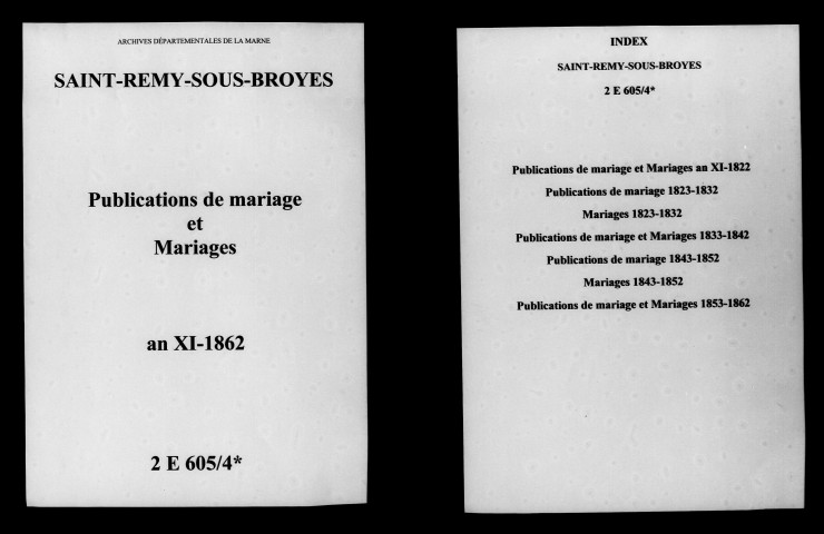 Saint-Remy-sous-Broyes. Publications de mariage, mariages an XI-1862