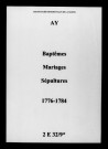 Ay. Baptêmes, mariages, sépultures 1776-1784