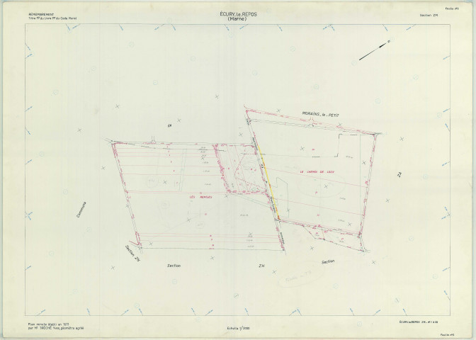 Écury-le-Repos (51226). Section ZM échelle 1/2000, plan remembré pour 1971, plan régulier (papier armé)