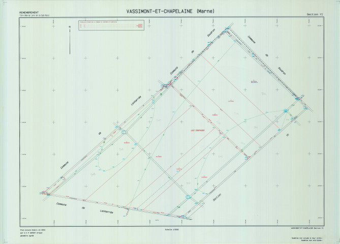 Vassimont-et-Chapelaine (51594). Section YI échelle 1/2000, plan remembré pour 01/01/2003, plan régulier de qualité P5 (calque)