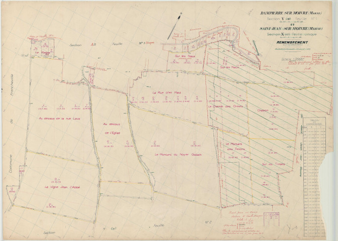 Dampierre-sur-Moivre (51208). Section Y1 échelle 1/2000, plan remembré pour 1958, plan régulier (papier)