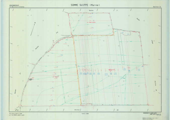 Somme-Suippe (51546). Section ZL échelle 1/2000, plan remembré pour 1993, plan régulier (calque)