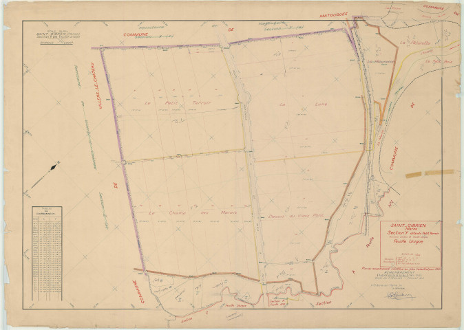 Saint-Gibrien (51483). Section Y1 échelle 1/2000, plan remembré pour 1953 (ancienne section B1), plan régulier (papier)