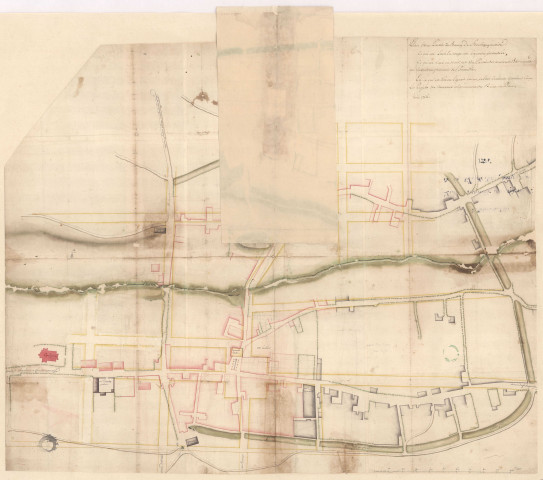 RN 34. Plan d'ensemble des alignements de la ville de Fère Champenoise. Plan d'une partie du bourg de Fère Champenoise, 1756.