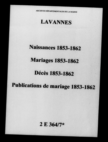 Lavannes. Naissances, mariages, décès, publications de mariage 1853-1862