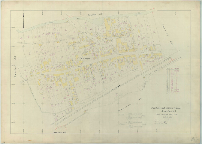 Pargny-sur-Saulx (51423). Section AC échelle 1/1000, plan renouvelé pour 1962, plan régulier (papier armé)