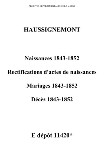 Haussignémont. Naissances, mariages, décès 1843-1852
