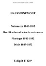 Haussignémont. Naissances, mariages, décès 1843-1852