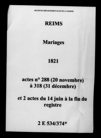 Reims. Mariages 1821