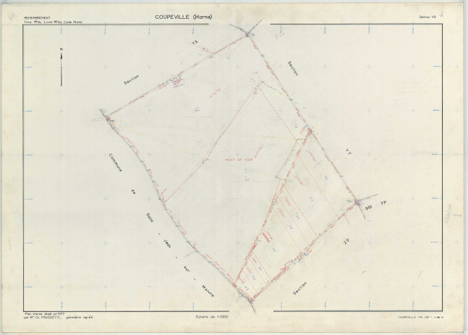 Coupéville (51179). Section YR échelle 1/2000, plan remembré pour 1977, plan régulier (papier armé)