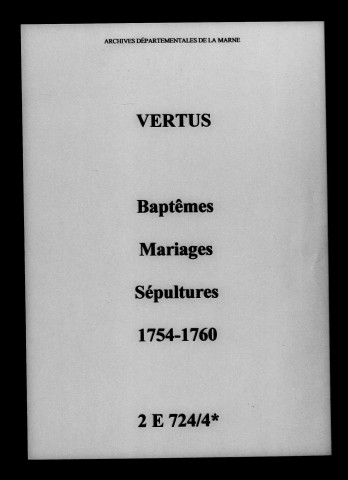 Vertus. Baptêmes, mariages, sépultures 1754-1760