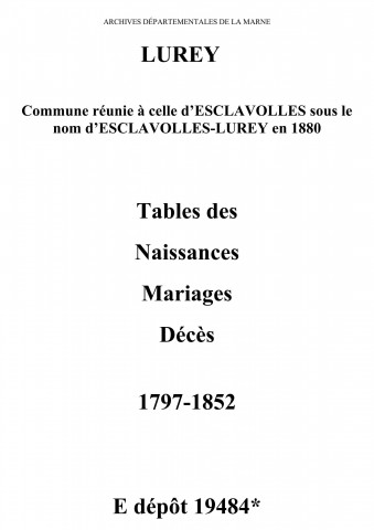 Lurey. Tables des naissances, mariages, décès 1797-1852