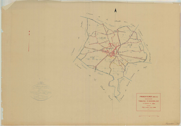 Fromentières (51263). Tableau d'assemblage échelle 1/10000, plan mis à jour pour 01/01/1936, non régulier (papier)