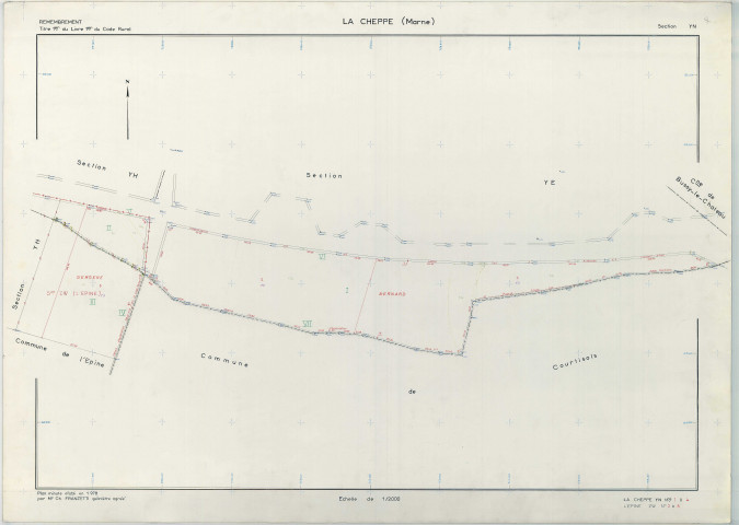 Cheppe (La) (51147). Section YN échelle 1/2000, plan remembré pour 1978 (extension sur L'Épine section ZW), plan régulier (papier armé)