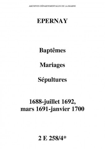 Épernay. Baptêmes, mariages, sépultures 1688-1700