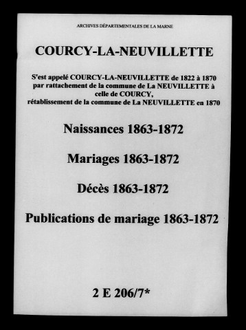 Courcy-La-Neuvillette. Courcy. Naissances, mariages, décès, publications de mariage 1863-1872