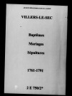 Villers-le-Sec. Baptêmes, mariages, sépultures 1761-1791