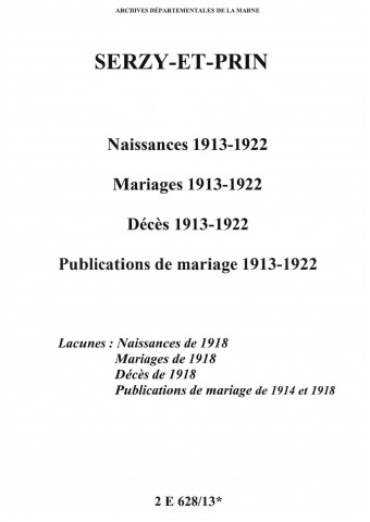 Serzy-et-Prin. Naissances, mariages, décès, publications de mariage 1913-1922