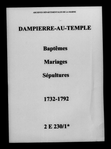 Dampierre-au-Temple. Baptêmes, mariages, sépultures 1732-1792