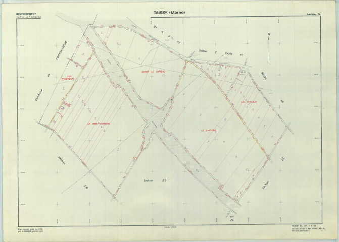 Taissy (51562). Section ZA échelle 1/2000, plan remembré pour 1979, plan régulier (papier armé).