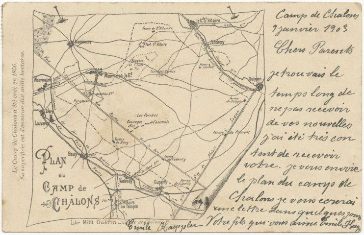 Cartes postales envoyées par Emile Kaeppler pendant son service militaire au camp de Châlons-sur-Marne.