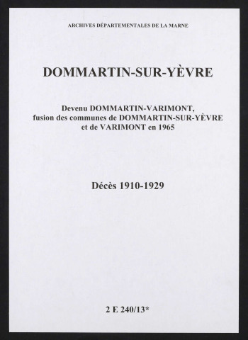 Dommartin-sur-Yèvre. Décès 1910-1929