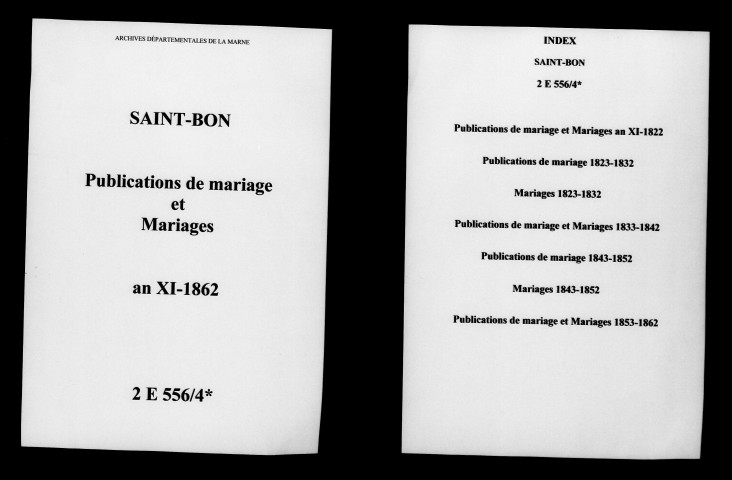 Saint-Bon. Publications de mariage, mariages an XI-1862