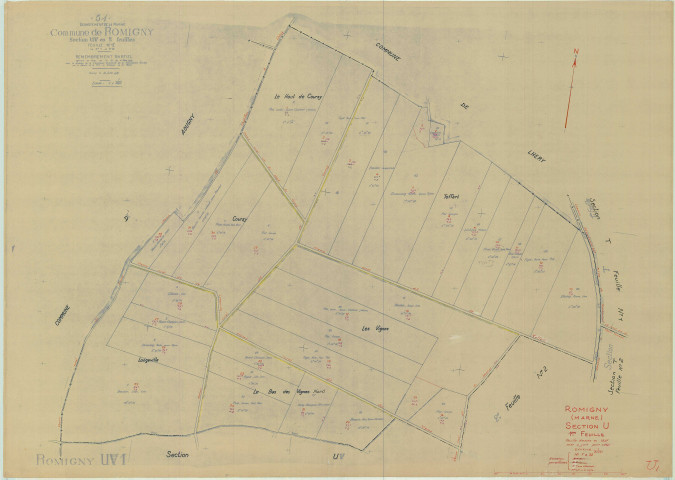 Romigny (51466). Section U1 échelle 1/2000, plan mis à jour pour 1960, plan non régulier (papier).